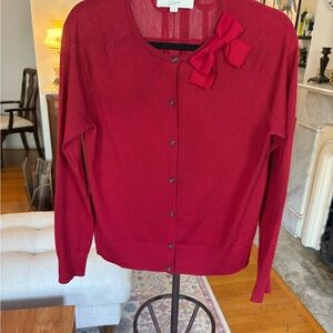 LOFT Women's Cardinal Red Cardigan with Bow Accent